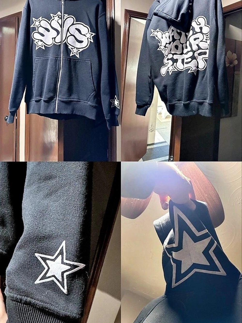 WYS (Watch Your Step) Star Zip-Up Hoodie Black & White